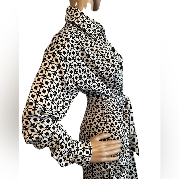 Steve Madden Size 4 Sula Black White Geometric Print Long Sleeve Midi (0447) - Picture 3 of 13